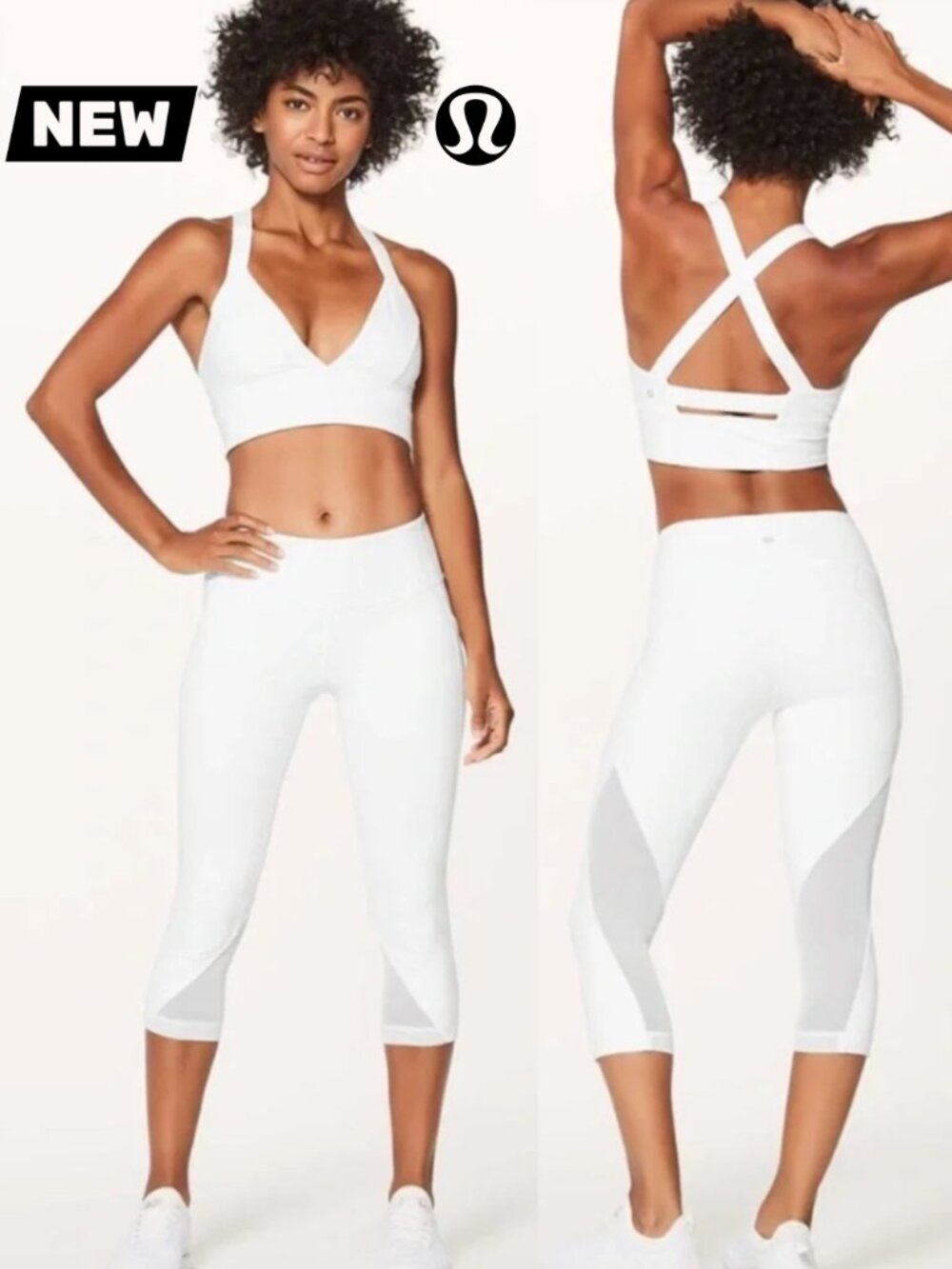 Lululemon White Free To Be Serene Plunge Criss-Cross Back Sports Bra US 6